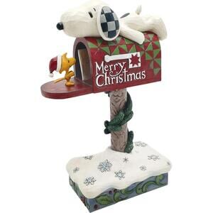 Jim Shore Snoopy and Woodstock on Merry Christmas Mailbox Figurine